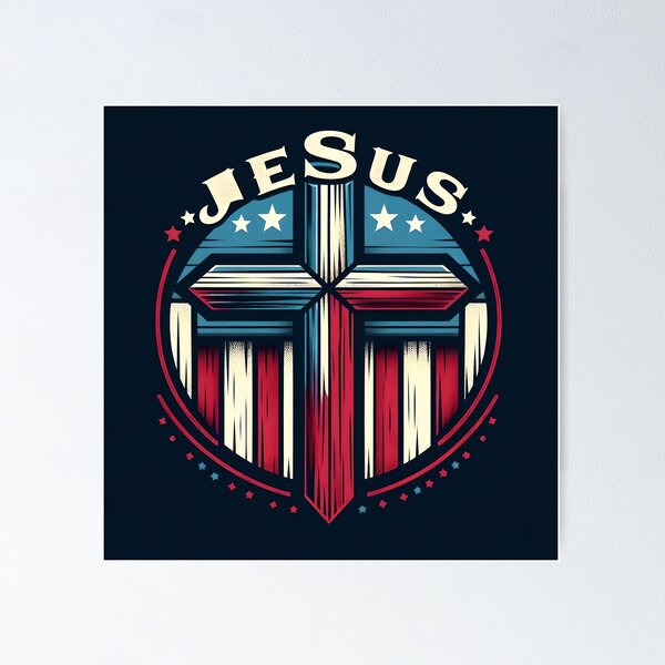 Item preview, Jesus usa flag and cross  designed and sold by WildflowersAI.