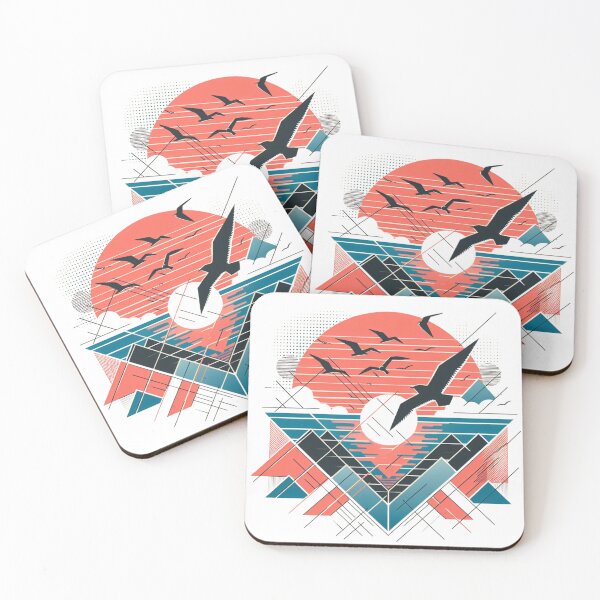 Item preview, Geometric sunset landscape coral and blue designed and sold by coloursforkids.
