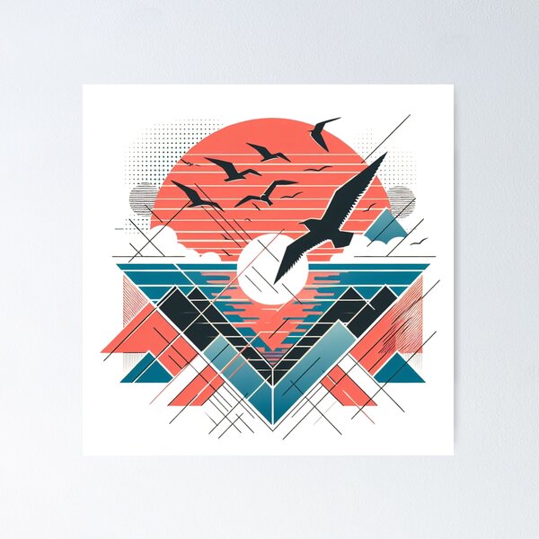 Item preview, Geometric sunset landscape coral and blue designed and sold by coloursforkids.