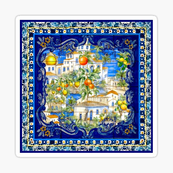 Item preview, Summer, Italian Mediterranean citrus majolica tile designed and sold by ZeinabTaha.