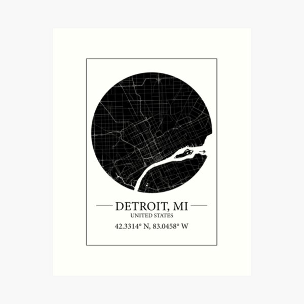 Item preview, Detroit map designed and sold by Mapmingle.