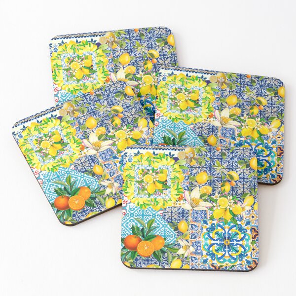 Item preview, Summer blue yellow Sicilian Mediterranean ceramic tiles designed and sold by ZeinabTaha.