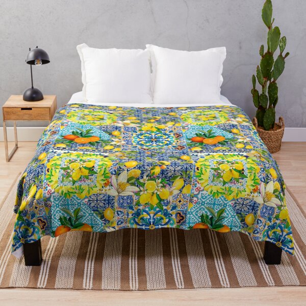 Item preview, Summer blue yellow Sicilian Mediterranean ceramic tiles designed and sold by ZeinabTaha.