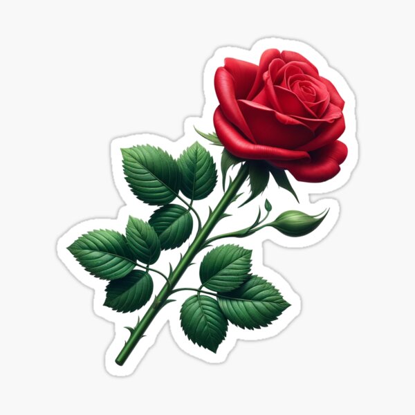 Item preview, Realistic Red Rose with Leaves and Thorns. Gifts for Nature Lovers. designed and sold by LilianPixel.
