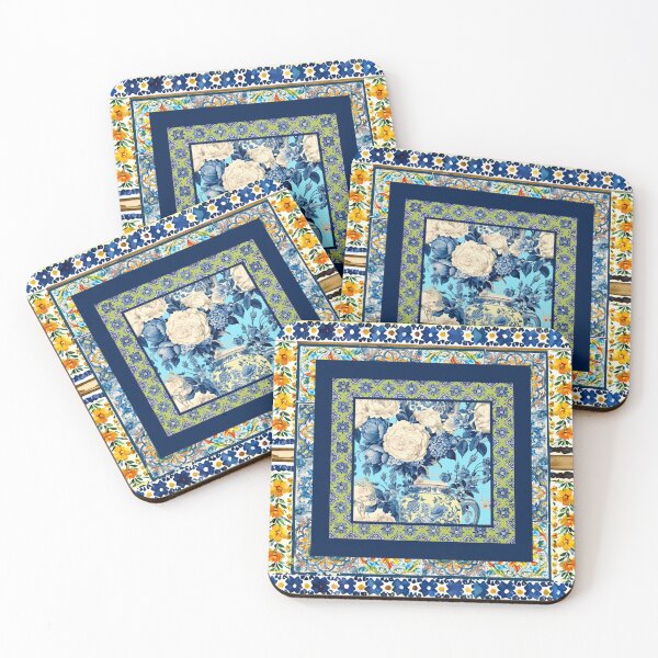 Item preview, Elegant chinoiserie blue and turquoise tile designed and sold by ZeinabTaha.