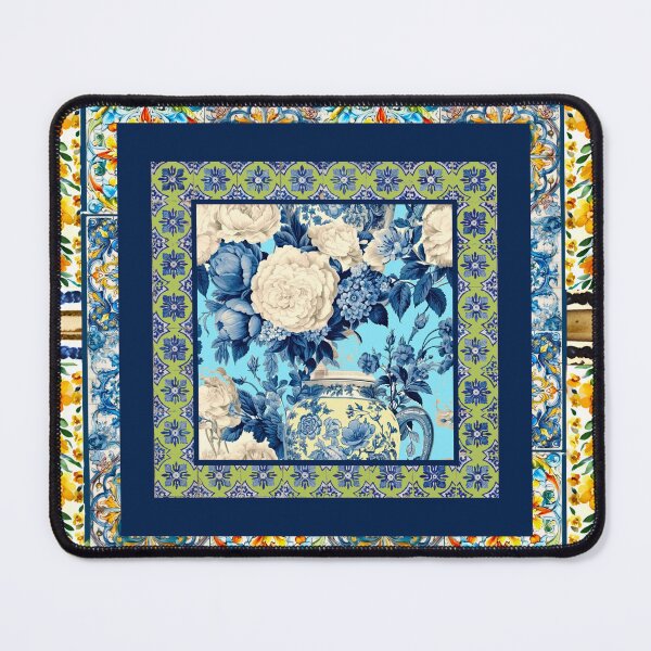 Item preview, Elegant chinoiserie blue and turquoise tile designed and sold by ZeinabTaha.