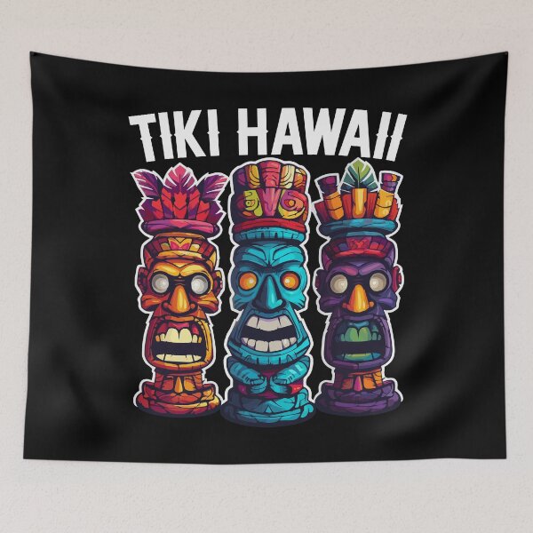 Item preview, Three Tiki Statues - Tiki Hawaii (White Letters) designed and sold by VelvetRoom.