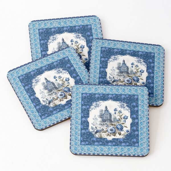 Item preview, Elegant floral chinoiserie blue and turquoise tile designed and sold by ZeinabTaha.
