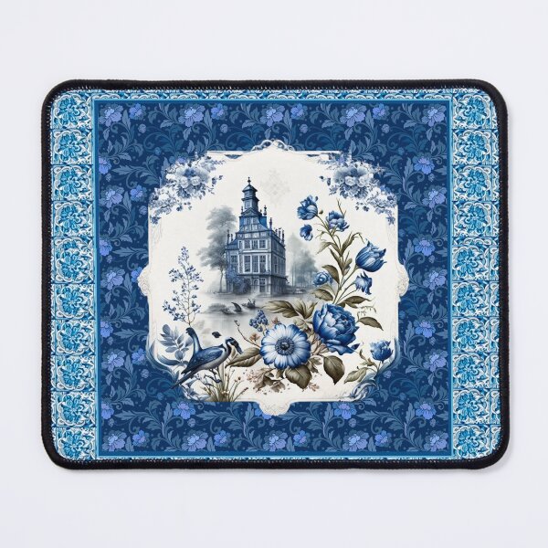 Item preview, Elegant floral chinoiserie blue and turquoise tile designed and sold by ZeinabTaha.