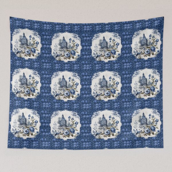 Item preview, Elegant chinoiserie blue and white floral tile designed and sold by ZeinabTaha.