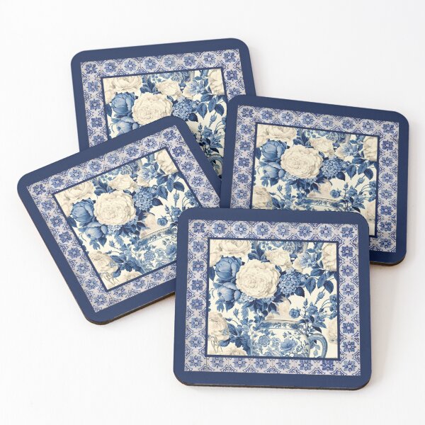 Item preview, Elegant chinoiserie blue flower vase tile designed and sold by ZeinabTaha.