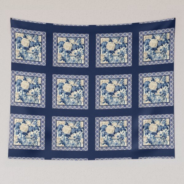 Item preview, Elegant chinoiserie blue flower vase tile designed and sold by ZeinabTaha.