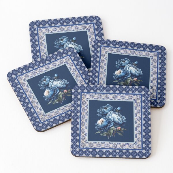 Item preview, Elegant chinoiserie blue flowers tile designed and sold by ZeinabTaha.