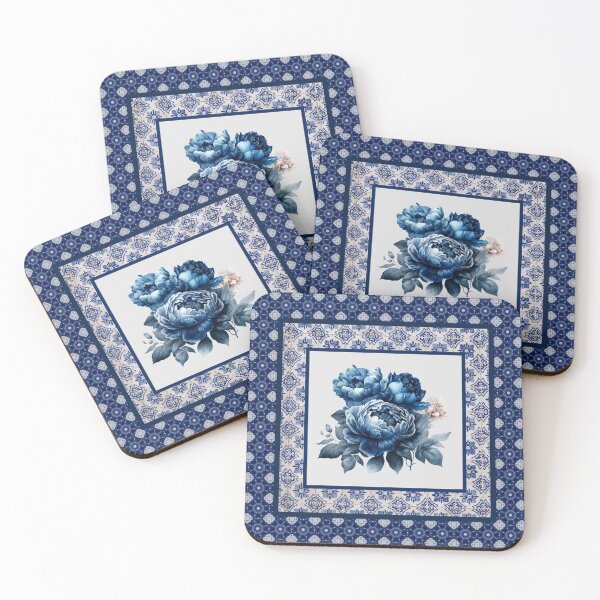 Item preview, Elegant chinoiserie blue and white flowers tile designed and sold by ZeinabTaha.