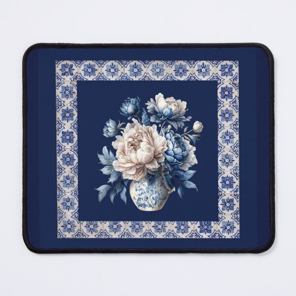 Item preview, Stylish chinoiserie blue flower vase tile designed and sold by ZeinabTaha.