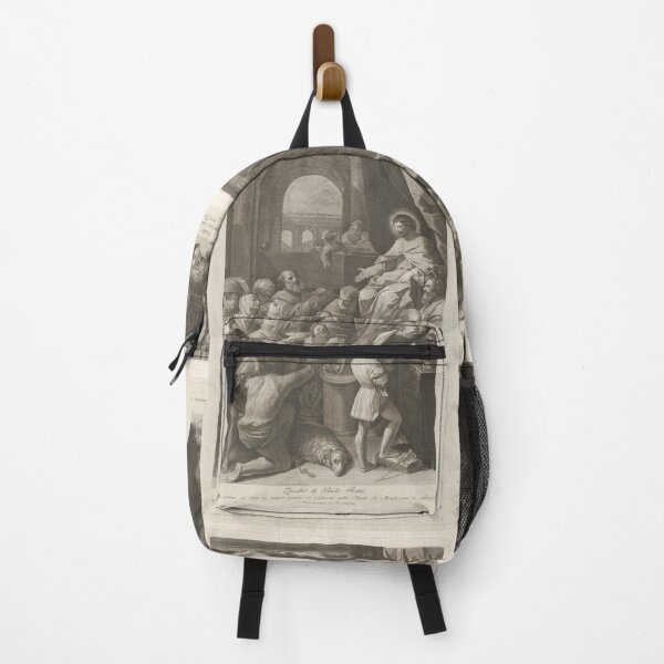 Item preview, Saint Job seated at right receiving the gifts of the people, archway at left, after Reni designed and sold by New Media Arts.