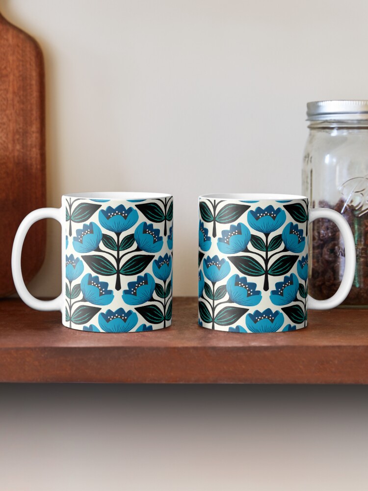 Thumbnail 2 of 6, Coffee Mug, Bright and bold tulips in blue designed and sold by jennifereladd.