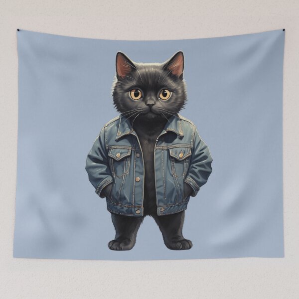 Item preview, Black Cat in Denim jacket designed and sold by PierreAlbijanic.