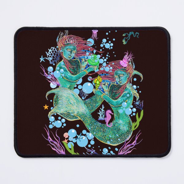 Item preview, Two beautiful princess mermaid on the ocean whit horse sea alga’s bubbles  designed and sold by Shinetroves.