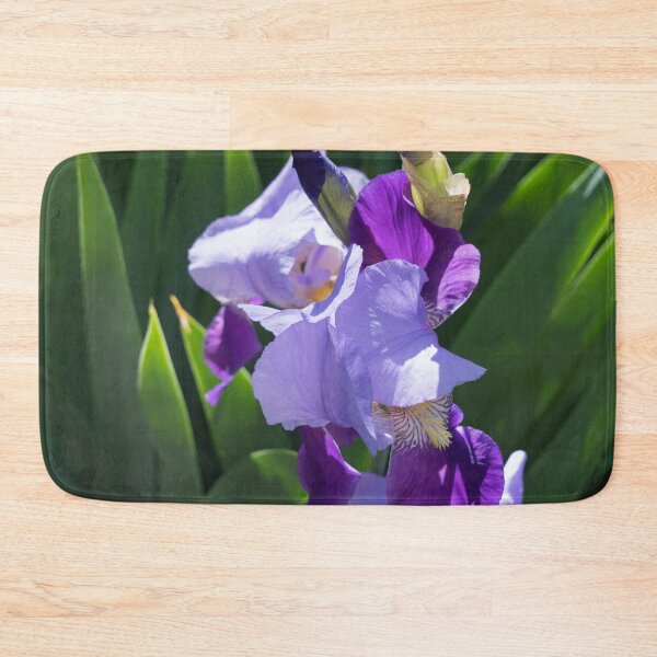 Item preview, Sunlit Bi-color Purple Irises in a Lush Green Garden designed and sold by Georgia Mizuleva.
