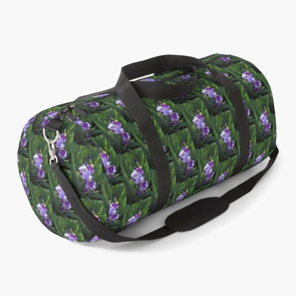 Item preview, Sunlit Bi-color Purple Irises in a Lush Green Garden designed and sold by Georgia Mizuleva.
