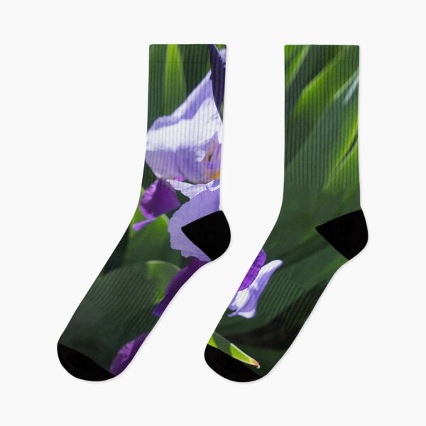 Item preview, Sunlit Bi-color Purple Irises in a Lush Green Garden designed and sold by Georgia Mizuleva.