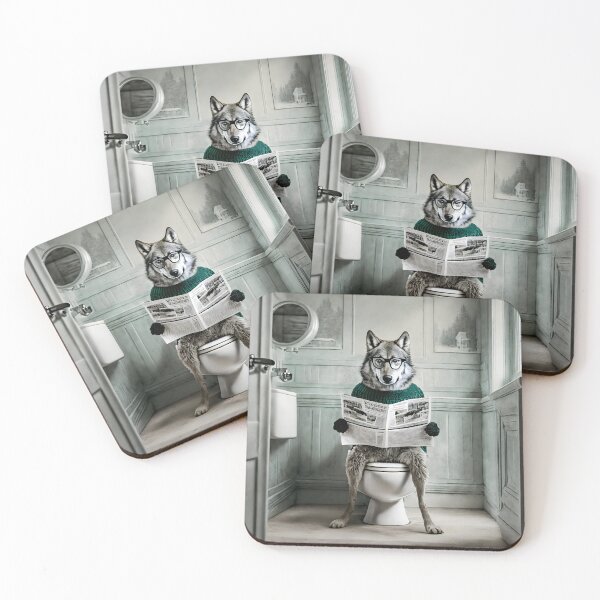 Item preview, Wolf Sitting on the Toilet Art designed and sold by ConfettiSkyArt.