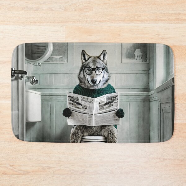 Item preview, Wolf Sitting on the Toilet Art designed and sold by ConfettiSkyArt.