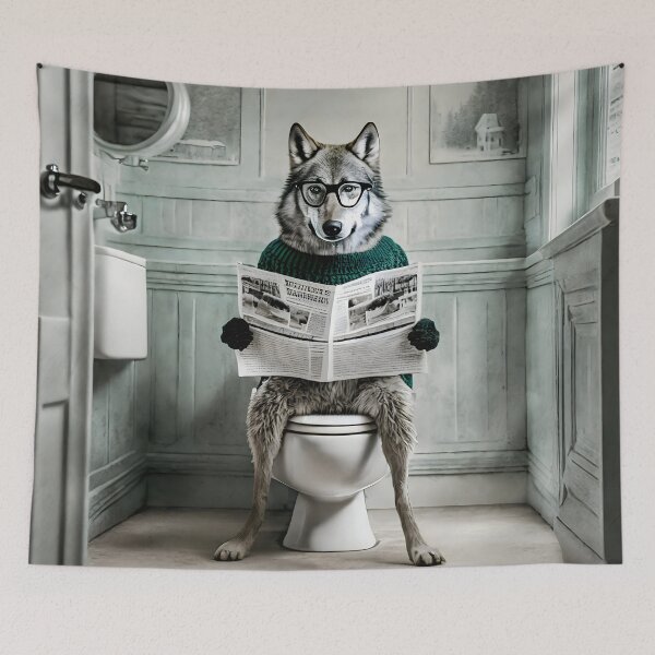 Item preview, Wolf Sitting on the Toilet Art designed and sold by ConfettiSkyArt.
