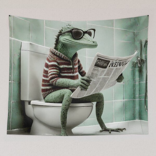 Item preview, Lizard Sitting on the Toilet Art designed and sold by ConfettiSkyArt.