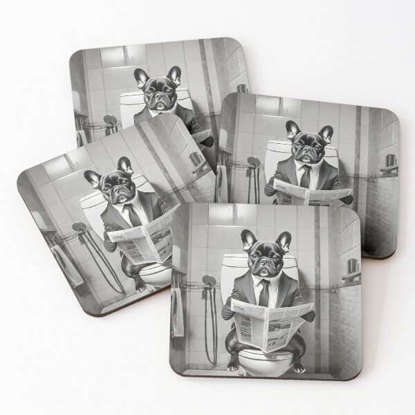 Item preview, French Bulldog Sitting on the Toilet Art designed and sold by ConfettiSkyArt.