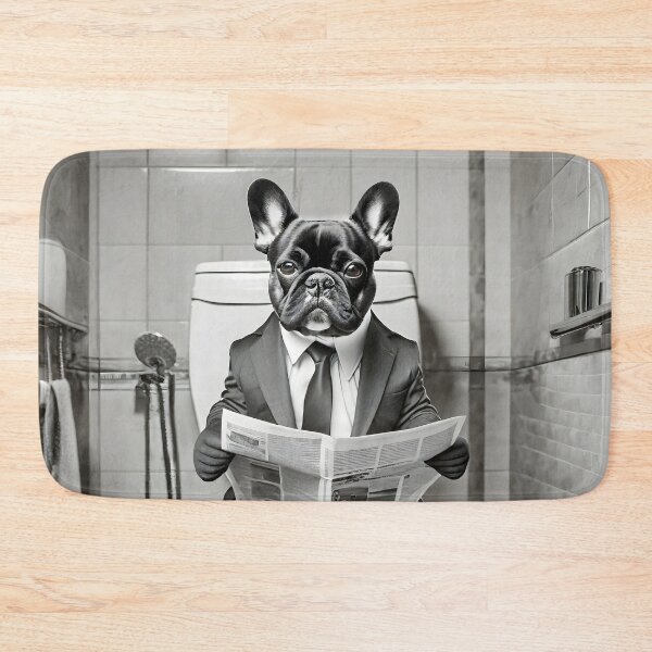 Item preview, French Bulldog Sitting on the Toilet Art designed and sold by ConfettiSkyArt.