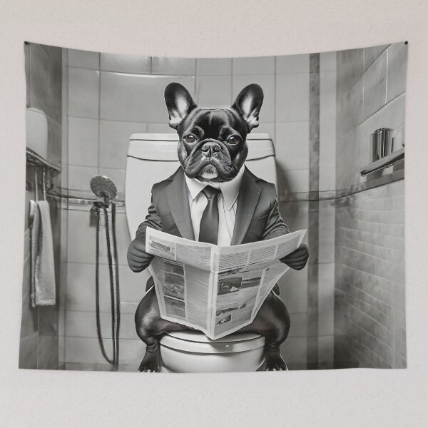 Item preview, French Bulldog Sitting on the Toilet Art designed and sold by ConfettiSkyArt.