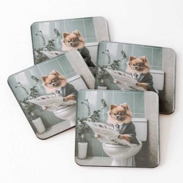 Item preview, Pomeranian Sitting on the Toilet Art designed and sold by ConfettiSkyArt.