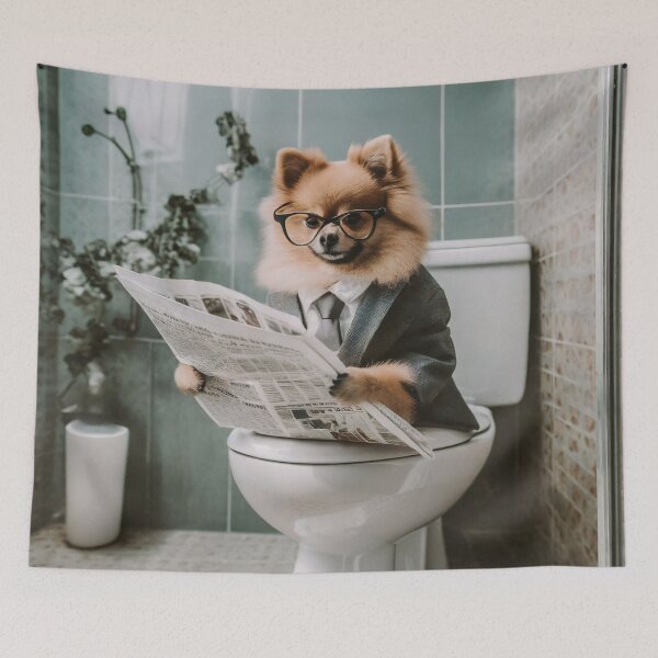 Item preview, Pomeranian Sitting on the Toilet Art designed and sold by ConfettiSkyArt.