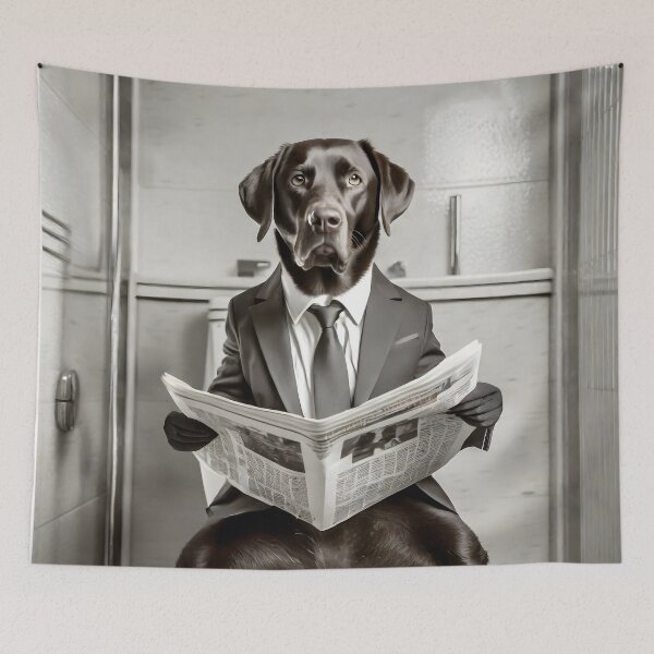 Item preview, Chocolate Lab Sitting on the Toilet Art designed and sold by ConfettiSkyArt.