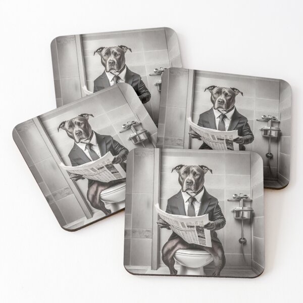 Item preview, Pit Bull Sitting on the Toilet Art designed and sold by ConfettiSkyArt.