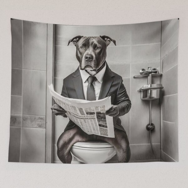 Item preview, Pit Bull Sitting on the Toilet Art designed and sold by ConfettiSkyArt.