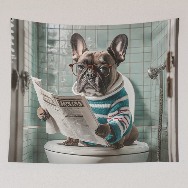 Item preview, Frenchie Sitting on the Toilet Art designed and sold by ConfettiSkyArt.