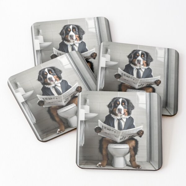 Item preview, Bernese Mountain Dog Sitting on the Toilet Art designed and sold by ConfettiSkyArt.