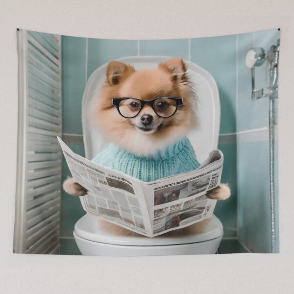 Item preview, Pomeranian Sitting on the Toilet Art designed and sold by ConfettiSkyArt.