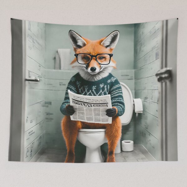 Item preview, Fox Sitting on the Toilet Art designed and sold by ConfettiSkyArt.