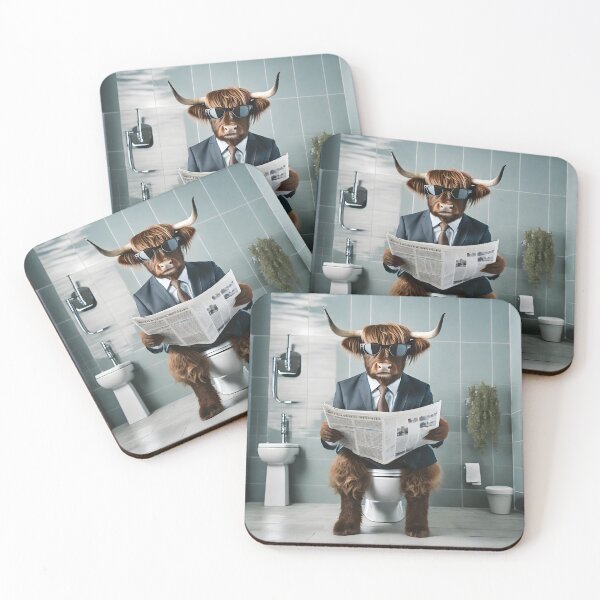 Item preview, Highland Cow Sitting on the Toilet Art designed and sold by ConfettiSkyArt.