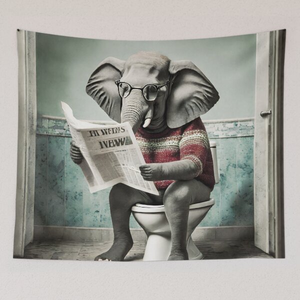 Item preview, Elephant Sitting on the Toilet Art designed and sold by ConfettiSkyArt.