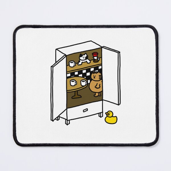 Item preview, a Cat in the coffee shop in the wardrobe and a Duck outside the wardrobe designed and sold by superbaechoo.