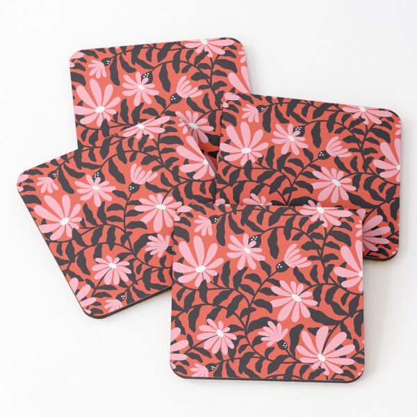 Item preview, Trailing floral pattern in a modern graphic style: groovy flowers and loosy leaves in a bold contrasting color palette. designed and sold by Muxune.