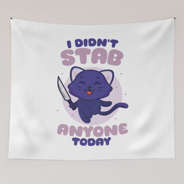 Item preview, Didn’t stab anyone today - happy black cat (on light colors) designed and sold by messy-nessie.