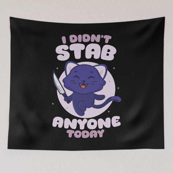 Item preview, Didn’t stab anyone today - happy black cat (on dark colors) designed and sold by messy-nessie.