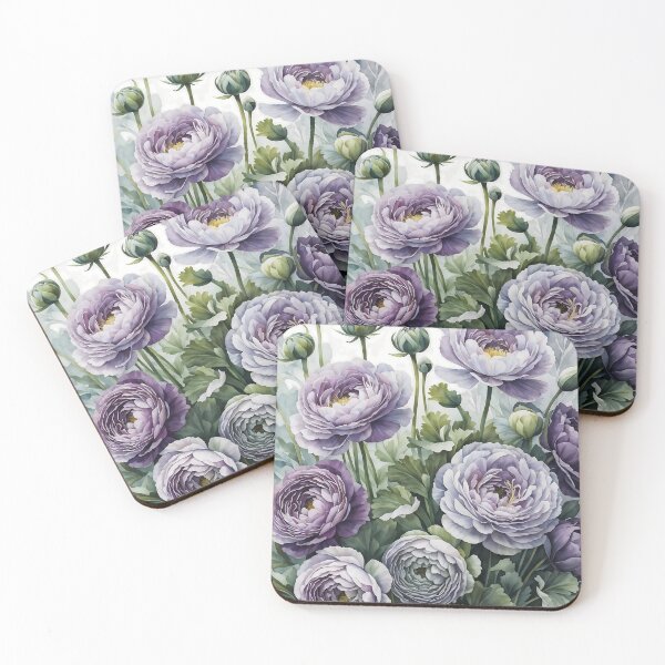 Item preview, Colorful Watercolor Painting of Lilac Ranunculus Flowers designed and sold by Petalandfur.