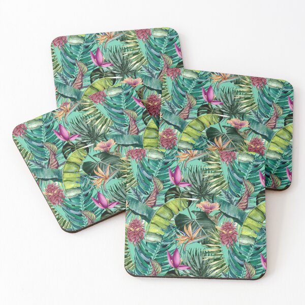 Item preview, Exotic tropical blooming forest, leaves and flowers tropical pattern, botanical illustration, green mint floral illustration   designed and sold by ZeinabTaha.